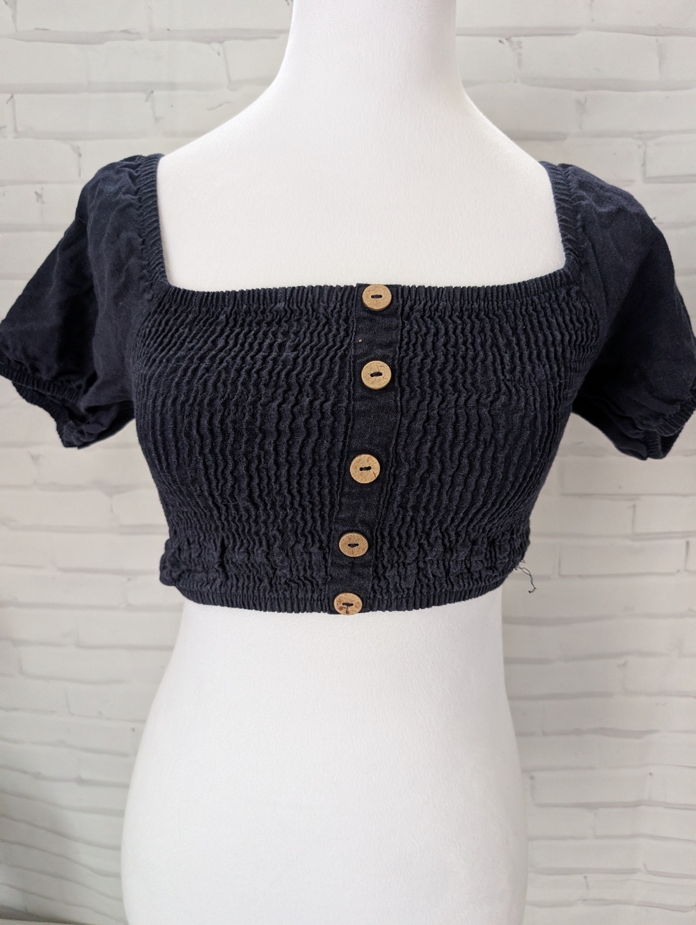 Simply Blessed- Smocked Button-Front Crop Top